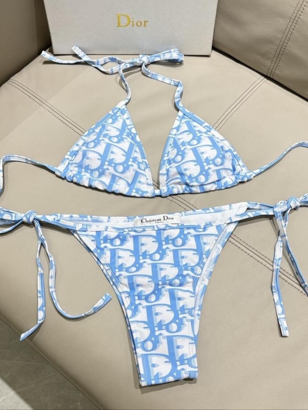 NWT 💙 DIOR 💙 Blue White Logo Triangle Bikini, Fits S to M